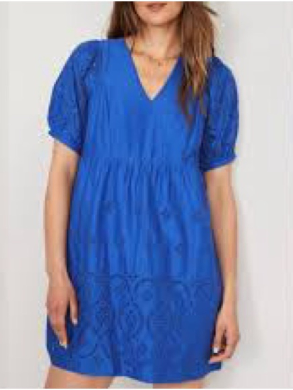 Old Navy Blue V-Neck Eyelet Mini Dress Cotton Puff Sleeve Babydoll XL